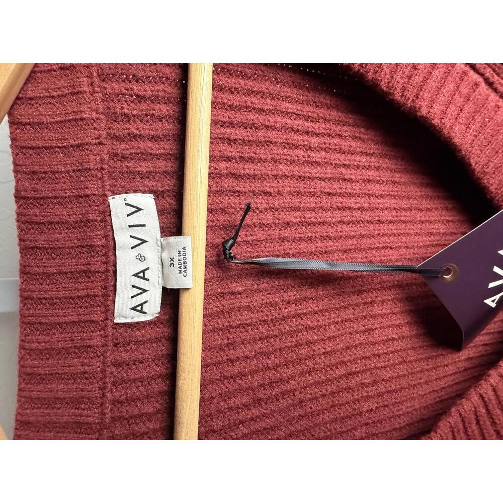 Ava & Viv Womens Ribbed V-Neck Sweater Burgundy 3X NWT - Picture 2 of 6